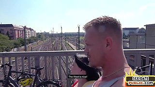 Real public fucked German lady rides sex date cock outdoor
