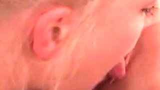Beautiful blonde lesbians pussy licking dildo playing