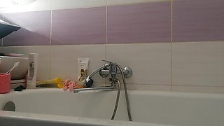 Sexy Stepmom Takes a Shower, Hairy Pussy, Big Tits.
