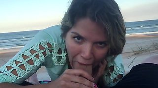 Girlfriend fucks and gives perfect blowjob on the beach