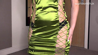 Silk Dress, Nylons, Vibe and Dildo
