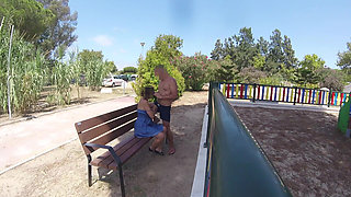 Extreme Dogging! Risky Blowjob with Teacher on Outdoor Bench! - Misscreamy