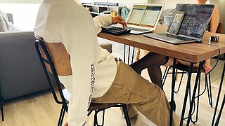 Cute Gf Sucks Big Dick While I Try To Work / Girl Porn 5 Min