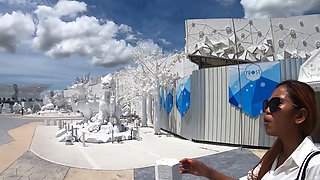 Thai girlfriend gives her white boyfriend a footjob and more