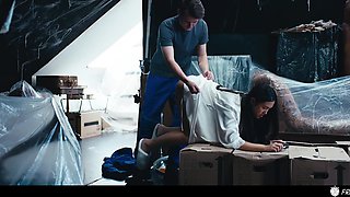 Sexy asian girl with nice body gets frozen in time and thoroughtly inspected by a lucky repairman