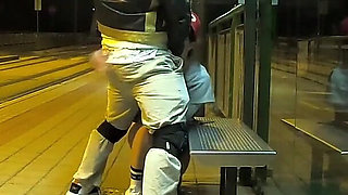 Really Risky Sex at a Bus Stop with a Young Stepsis That Ends with an Orgasm and a Cumshot