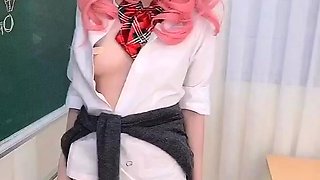 Naughty schoolgirl performs sensual striptease in class