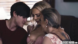 Large-Breasted mom and big bootie teenager riding penis