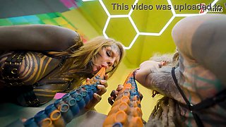 Heavy Tattooed Lesbians riding big Toys - ANAL, ATM, Fatnasy Dildos - Alt-girls, punk, goth, hippie and split tongue