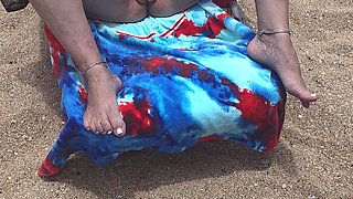 Laying with My Shaved Big Pussy Spread Wide Open on the Nude Beach to Tease Those Walking by and Looking BBW Swinger Wife Feet