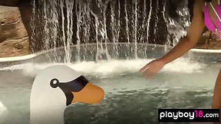 Ebony mommy and her naked GFs wash a car
