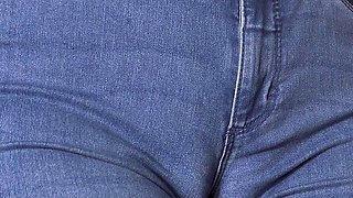 Sexy MILF Teasing Her Big Cameltoe in Tight Blue Jeans