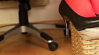 Red Stockings, High Heels & Black Leggings Tease
