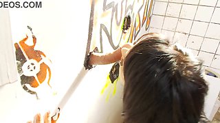 Big titty brunette Kerry Louise gets a messy facial at the Gloryhole