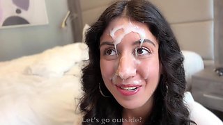 Hot girl i've met on streets agrees for a quick sex and a public walk with a cumshot on her face