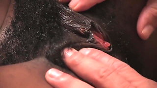 Hot Ebony girl is creampied by white man - bush pussy