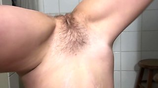 Hairy slut teases a stranger and gets fucked in the public bathroom