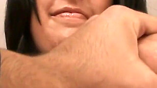 Brunette babe with big natural tits gets banged hard