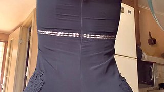 Masturbating with New Tight Clothes and Toilet Brush on the Balcony