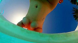 Young Busty Ginger Redhead MILF Swimming Naked & Fucked in Pool to Creampie