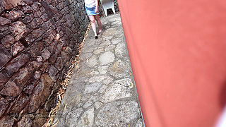 Dildoing while hiking then blowjob with stranger