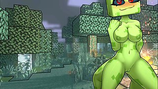 Naughty gamer lady with huge boobs doing cosplay at night