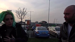Green haired beauty is fucked in a van