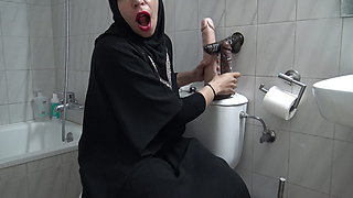 My hot wife masturbates in front of a public toilet