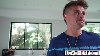 Brunette Lacey Jayne worships and gets slammed hard with her sexy feet and tight soles