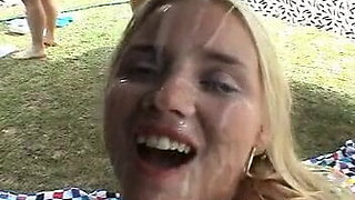 Lauren wants all guys to cum over her face, gangbang whore