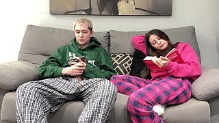 Stepbrother Jerks Off Next to Stepsister, Who Gives Him a Hand Job Instead of Reading