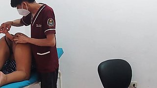 Horny schoolgirl in the office