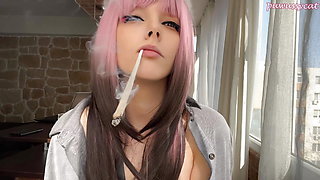 Pink Hair Step Sister smoking for you (ask me for full vid)