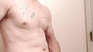 Smoking and stroking pumped cock