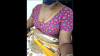 South Indian Tamil Aunty Open Saree Blouse Nude Boobs Puffy Nipples Massage Shaking Dirty Talking About Fucking Sucking