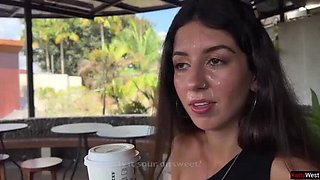 Hot Brunette Katty West Gives Public Blowjob in Starbucks Toilet - Crazy Cumwalk & Swallows Load