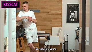 Step Mom Teaches Amalia Davis Hot Threesome Sex and Cum Sharing on Sofa