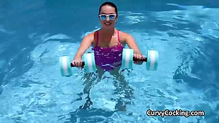 Oily cock ride after sexy workout in the pool with Violet