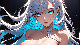 Soft Starlight a Beautiful Young Woman with Glowing Eyes in Animated Style