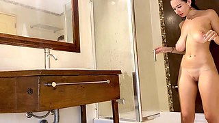 Big Tits Slutty Lesbian Babysitter Rides Her Dildo in Shower Instead of Doing Her Job