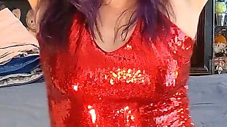Hotwife Dances and Strips in Red Dress!