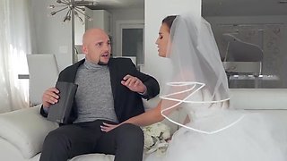 Kelsi Monroe - Bald Guy Fucks A Dark-haired Bride In White Dress And Brings Her To Or