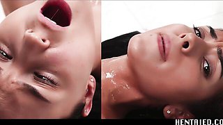 Fierce's lesbian double dildo scene