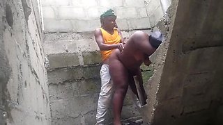 Switcock Fucks Horny Neighbor in Unfinished Building - Outdoor Doggy Style with Huge Tits