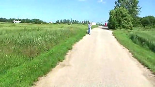 Blonde slut gets her pants wet of piss