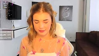 Tiny blonde teen porks her pussy with toys