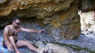 Cute brunette screwed by mature cock on the beach