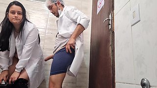 Doctor and Nurse Can't Resist and Have Sex in the Hospital Bathroom During Their Shift
