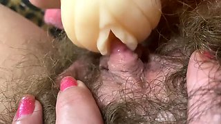 Huge clit fake vagina masturbation closeup wet orgasm fetish hairy