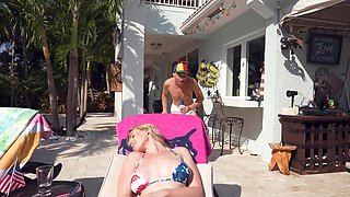 Sunbathing leads to amazing anal sex with blonde Rebel Rhyder